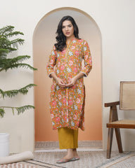 Women Mustard Cotton printed Straight Kurti with pant-231VAASMUSTARD