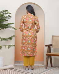 Women Mustard Cotton printed Straight Kurti with pant-231VAASMUSTARD
