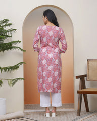 Women Nude Pink Cotton printed Straight Kurti with pant-232VAASNUDEPINK