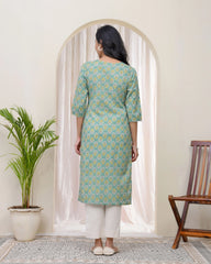 Women Aqua Cotton printed Straight Kurti with pant-233VAASAQUA