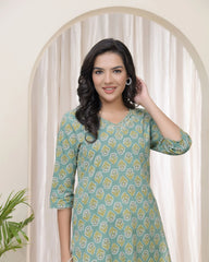 Women Aqua Cotton printed Straight Kurti with pant-233VAASAQUA