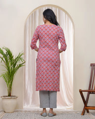 Women Pink Cotton printed Straight Kurti with pant-234VAASPINK