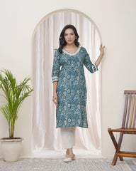Women Ferozi Cotton printed Straight Kurti with pant-235VAASFEROZI
