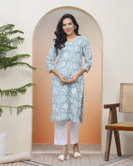 Women Mint Cotton printed Straight Kurti with pant-236VAASMINT