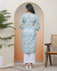 Women Mint Cotton printed Straight Kurti with pant-236VAASMINT