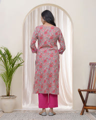 Women Charcoal Cotton printed Straight Kurti with pant-237VAASCHARCOAL