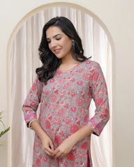 Women Charcoal Cotton printed Straight Kurti with pant-237VAASCHARCOAL