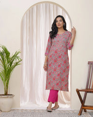 Women Charcoal Cotton printed Straight Kurti with pant-237VAASCHARCOAL