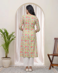 Women Multi Cotton printed Straight Kurti with pant-238VAASMULTI