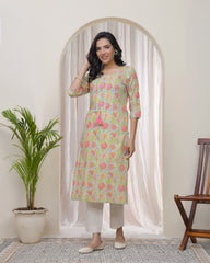 Women Multi Cotton printed Straight Kurti with pant-238VAASMULTI