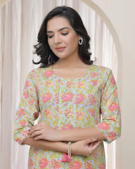Women Multi Cotton printed Straight Kurti with pant-238VAASMULTI