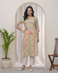 Women Multi Cotton printed Straight Kurti with pant-238VAASMULTI