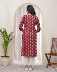 Women Maroon Cotton printed Straight Kurti with pant-239VAASMAROON