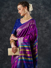 Women's Blend Teal Blue Woven Design Designer Saree With Blouse Piece-23PAKHI2304