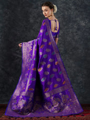 Women's Blend Peach Woven Design Designer Saree With Blouse Piece-23PAKHI2310