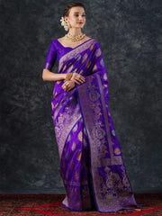 Women's Blend Peach Woven Design Designer Saree With Blouse Piece-23PAKHI2310