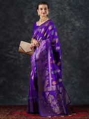 Women's Blend Peach Woven Design Designer Saree With Blouse Piece-23PAKHI2310