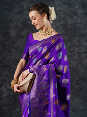 Women's Blend Peach Woven Design Designer Saree With Blouse Piece-23PAKHI2310