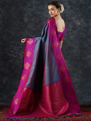 Women's Blend Blue Woven Design Designer Saree With Blouse Piece-23PAKHI2313