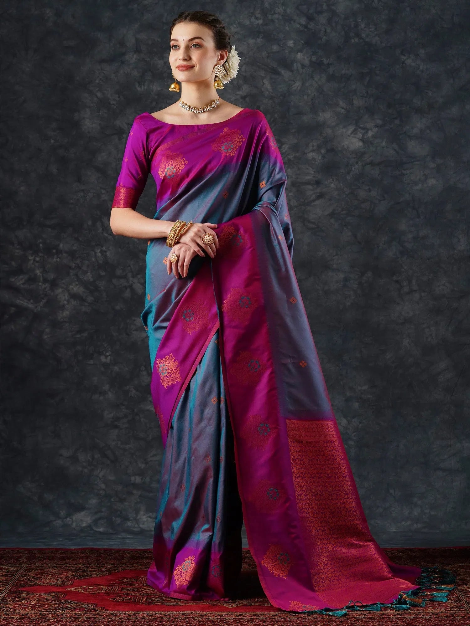 Teal Blue Designer Saree with Blouse | Elegant Indian Sarees