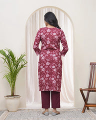 Women Magenta Cotton printed Straight Kurti with pant-240VAASMAGENTA
