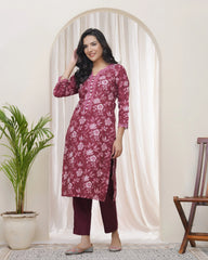Women Magenta Cotton printed Straight Kurti with pant-240VAASMAGENTA