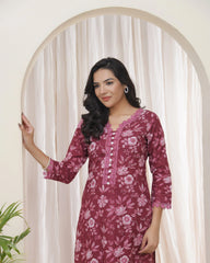 Women Magenta Cotton printed Straight Kurti with pant-240VAASMAGENTA