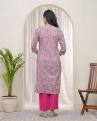 Women Grey Cotton printed Straight Kurti with pant-241VAASGREY