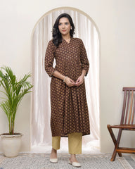 Brown boonta Cotton printed gathered Kurti with pant-245VAASBROWN