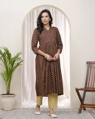 Brown boonta Cotton printed gathered Kurti with pant-245VAASBROWN