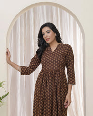 Brown boonta Cotton printed gathered Kurti with pant-245VAASBROWN