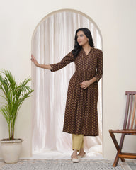 Brown boonta Cotton printed gathered Kurti with pant-245VAASBROWN