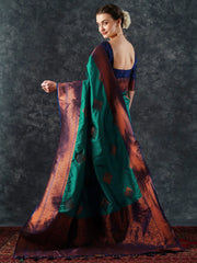Women's  Blend Teal Blue Woven Design Designer Saree With Blouse Piece-24PAKHI2404