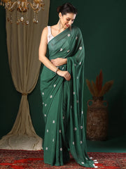 Women's Georgette Green Embroidered Designer Saree With Blouse Piece-25KAVI2502