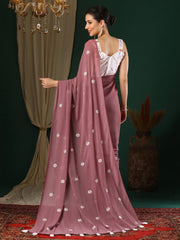 Women's Georgette Rose Gold Embroidered Designer Saree With Blouse Piece-25KAVI2505