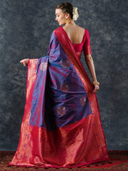 Women's Blend Teal Blue Woven Design Designer Saree With Blouse Piece-24PAKHI2411