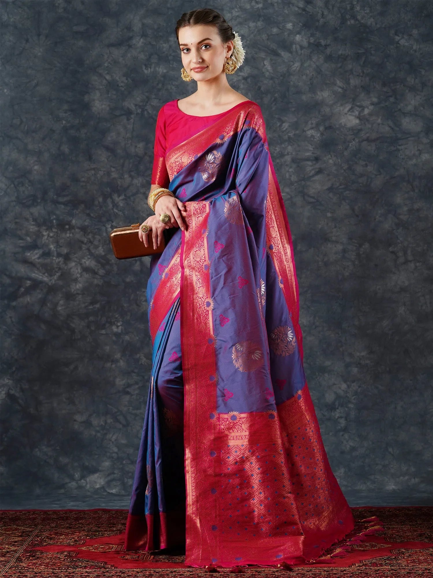 Violet Woven Designer Saree - Indian Sari Collection