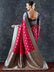 Women's Blend Blue Woven Design Designer Saree With Blouse Piece-25PAKHI2507