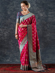 Women's Blend Blue Woven Design Designer Saree With Blouse Piece-25PAKHI2507
