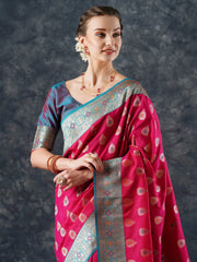 Women's Blend Blue Woven Design Designer Saree With Blouse Piece-25PAKHI2507