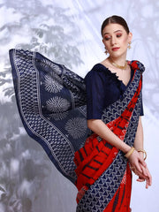 Women's Bhagalpuri Red Printed Designer Saree With Blouse Piece-25WOM25911