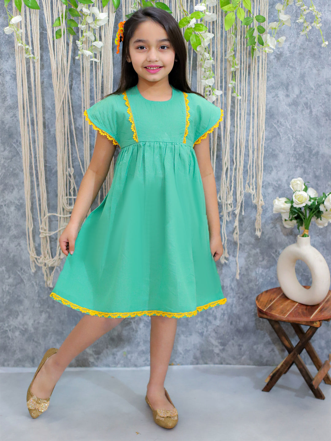 Pure Cotton Dress for Girls - Green | BS24DR61GRA | DesiQlo