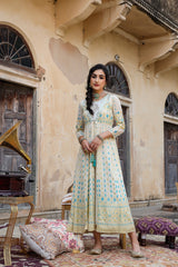 Juniper Ivory Ethnic Motif Printed & Embroidered Georgette Layered Maxi Dress