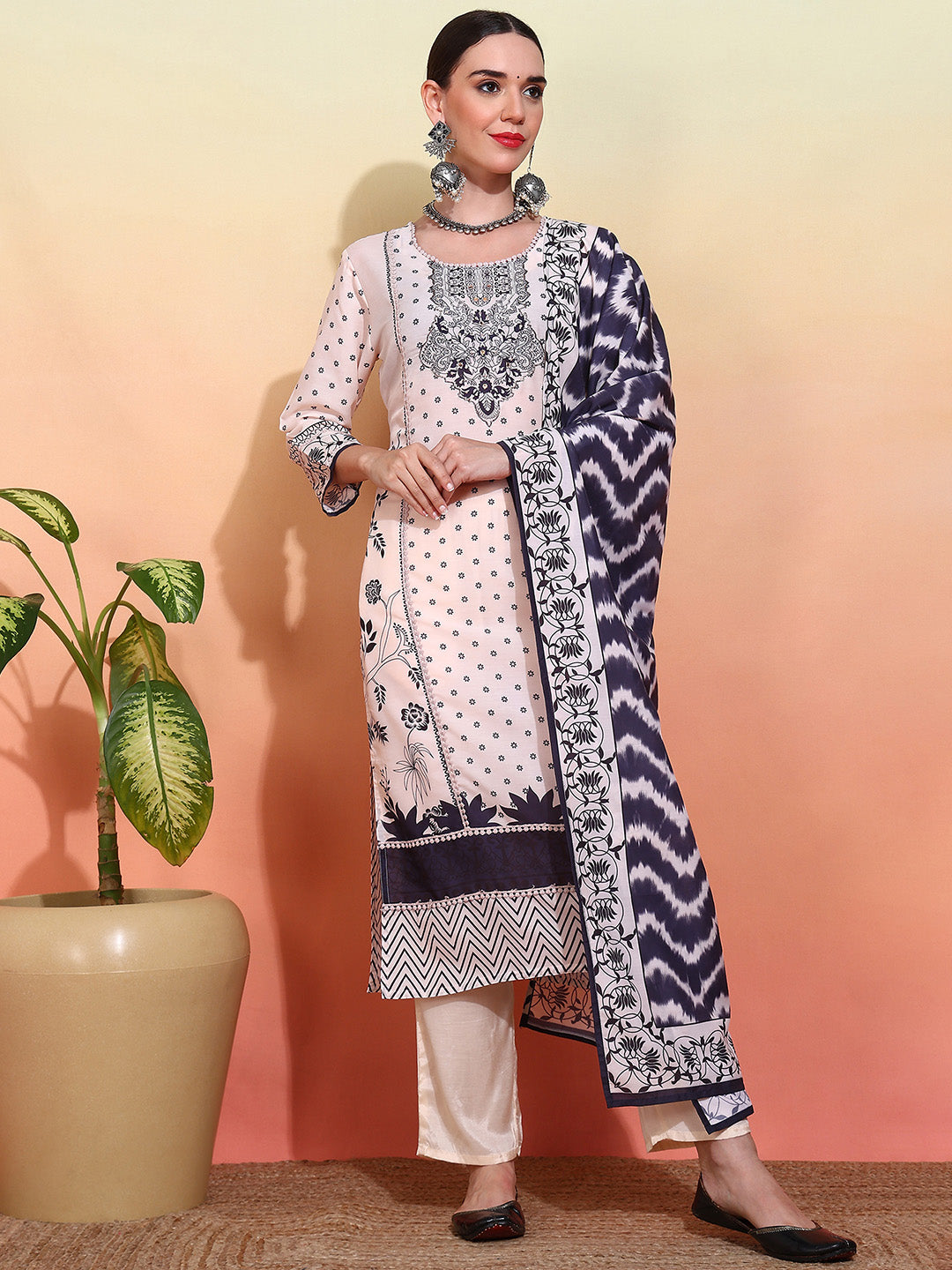 Cotton Blend Kurta Set for Women - White | MLWSHKS9309WHT | DesiQlo