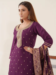 Wine Colour Roman Silk Top Bottom With Jequard Dupatta Set-MLWSHKS4368WNE