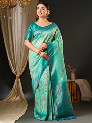 Women's Kanjeevaram  Blue Woven Design Celebrity Saree With Blouse Piece-26ALEKHA2602