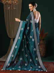 Women's Art Teal Blue Embroidered Designer Saree With Blouse Piece-26KAVI2601