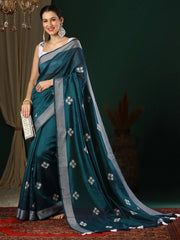Women's Art Teal Blue Embroidered Designer Saree With Blouse Piece-26KAVI2601