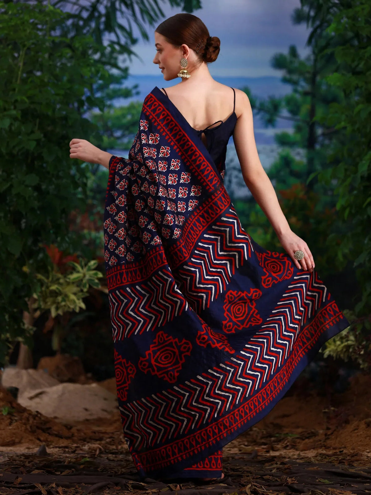 Women's Bhagalpuri  Navy Blue Printed Designer Saree With Blouse Piece-26WOM26904