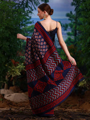Women's Bhagalpuri  Navy Blue Printed Designer Saree With Blouse Piece-26WOM26904